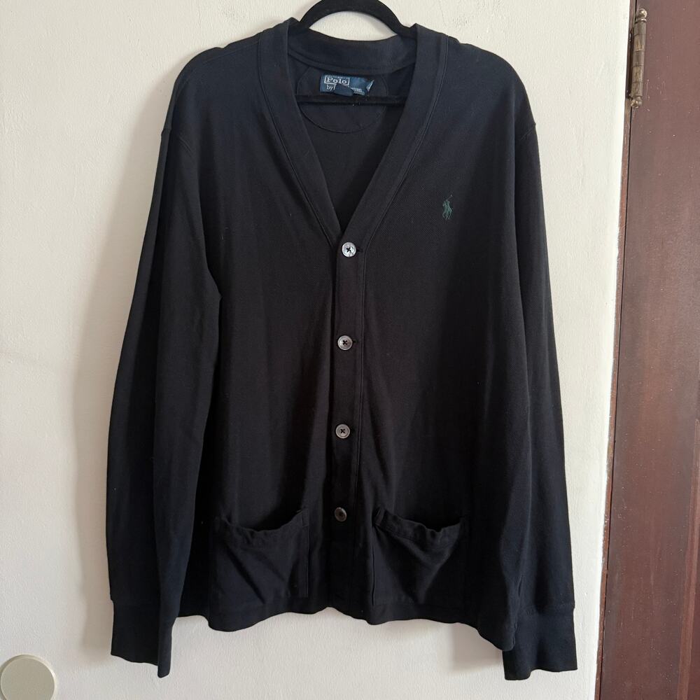 Polo by Ralph Lauren Men’s Black V-Neck Cardigan with Green Pony